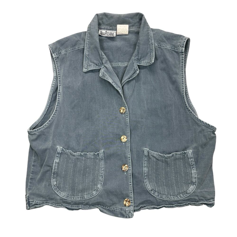 Vtg Denim Vest Womens Sz 16 Made USA Cottage Boho Retro Blue  Nina Piccalino